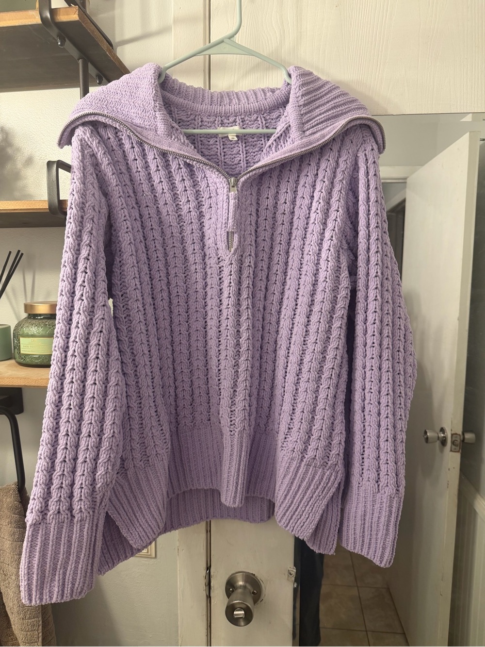 aerie Lilac Cable-Knit Half-Zip Turtleneck Sweater